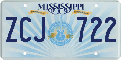 MS license plate ZCJ722