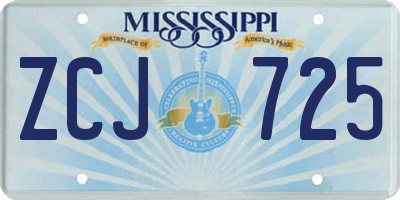 MS license plate ZCJ725
