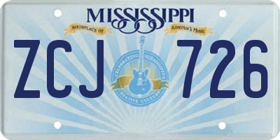 MS license plate ZCJ726
