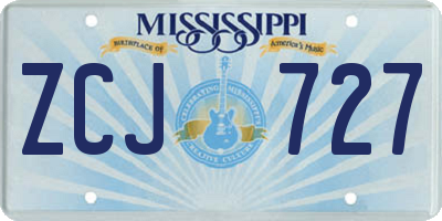 MS license plate ZCJ727