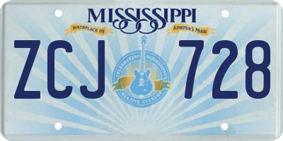 MS license plate ZCJ728