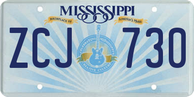 MS license plate ZCJ730