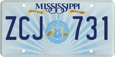 MS license plate ZCJ731