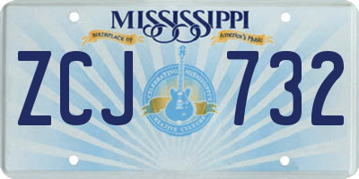 MS license plate ZCJ732
