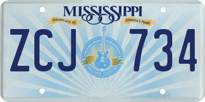MS license plate ZCJ734