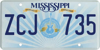 MS license plate ZCJ735