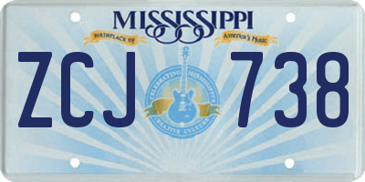 MS license plate ZCJ738