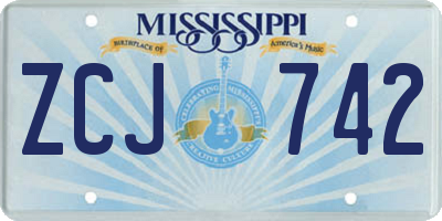 MS license plate ZCJ742