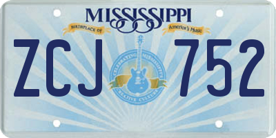 MS license plate ZCJ752