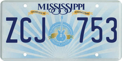MS license plate ZCJ753