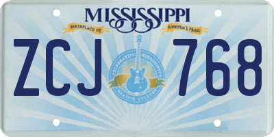 MS license plate ZCJ768