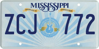 MS license plate ZCJ772