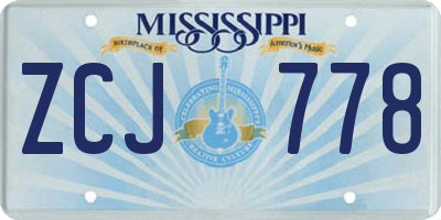 MS license plate ZCJ778