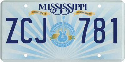 MS license plate ZCJ781