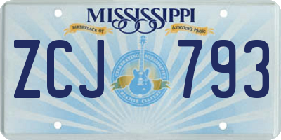 MS license plate ZCJ793