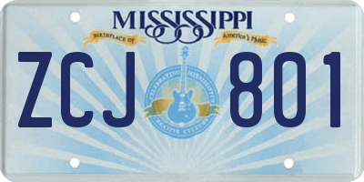 MS license plate ZCJ801