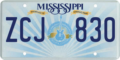 MS license plate ZCJ830
