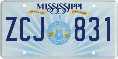 MS license plate ZCJ831