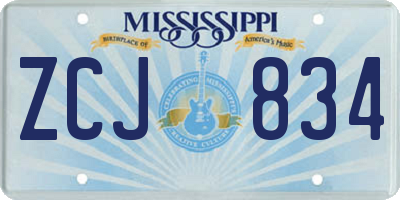 MS license plate ZCJ834
