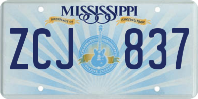 MS license plate ZCJ837