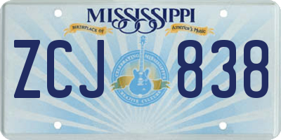 MS license plate ZCJ838