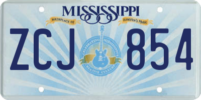 MS license plate ZCJ854