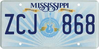 MS license plate ZCJ868