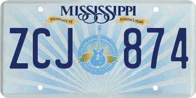 MS license plate ZCJ874