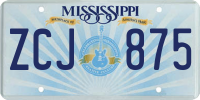 MS license plate ZCJ875