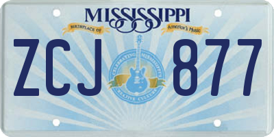 MS license plate ZCJ877