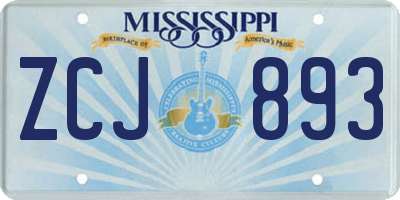 MS license plate ZCJ893