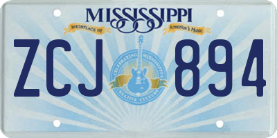 MS license plate ZCJ894