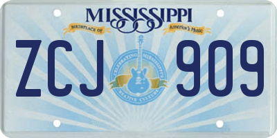 MS license plate ZCJ909