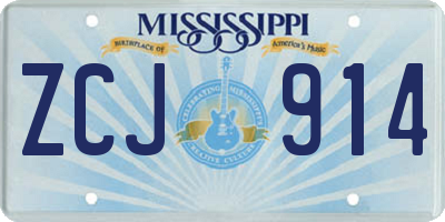 MS license plate ZCJ914