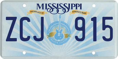 MS license plate ZCJ915