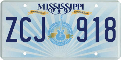 MS license plate ZCJ918