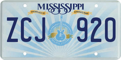 MS license plate ZCJ920