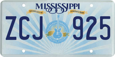 MS license plate ZCJ925