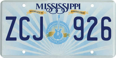 MS license plate ZCJ926