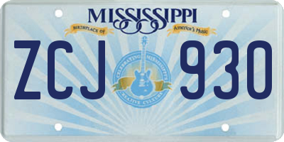 MS license plate ZCJ930