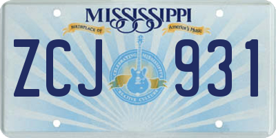 MS license plate ZCJ931