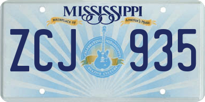 MS license plate ZCJ935