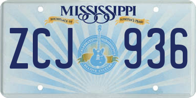 MS license plate ZCJ936