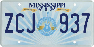 MS license plate ZCJ937