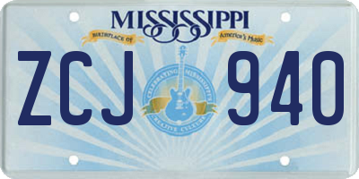 MS license plate ZCJ940
