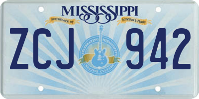MS license plate ZCJ942