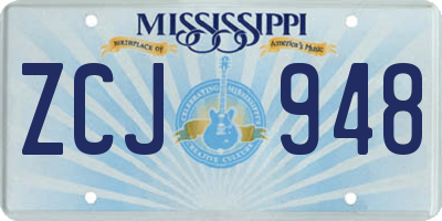 MS license plate ZCJ948