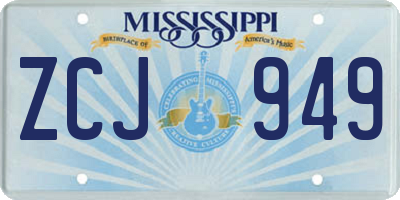 MS license plate ZCJ949