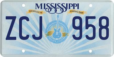 MS license plate ZCJ958