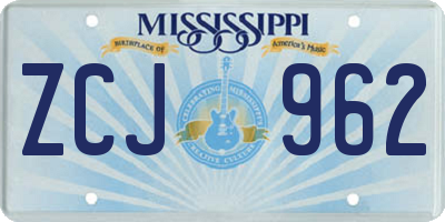 MS license plate ZCJ962